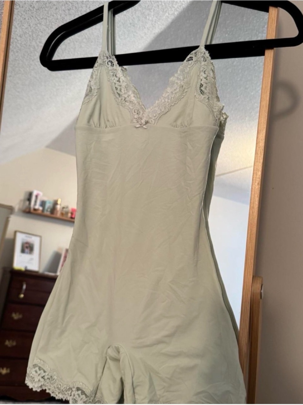 Skims Women's Lace-Trim Cami Romper in Light Sage